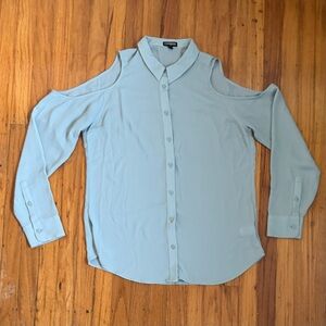 Express Mint Women Cold Shoulder Button Down Blouse